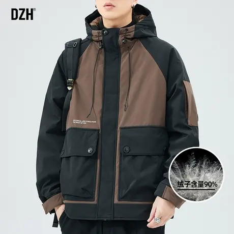 男士撞色工装羽绒服男款冬季加厚2024新款连帽外套潮高级感羽绒衣商品大图