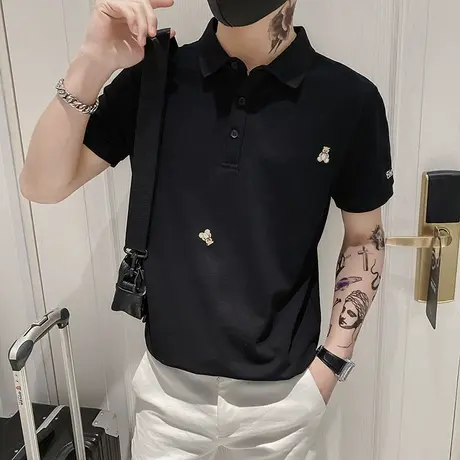 潮牌修身t恤简约百搭夏季男士短袖ins潮流刺绣小熊2023新款POLO衫图片