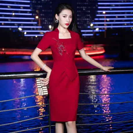 晚礼服妈妈喜服高贵短款夏季高端喜婆婆婚宴装参加婚礼年轻连衣裙商品大图