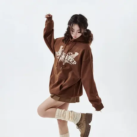 YEP复古蝴蝶印花连帽卫衣女春秋2024新款潮牌情侣装宽松外套上衣图片