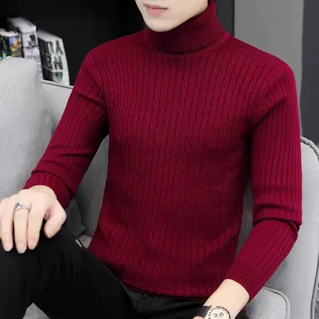 高领毛衣男士秋冬季酒红色内搭打底衫2024年男装属龙年本命年衣服图片