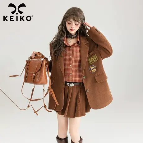 KEIKO 美拉德穿搭条绒西装外套女2024春季美式学院风宽松休闲西服商品大图