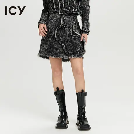 icy2023春季新款高腰毛边大花朵牛仔半身裙【 惠敏楠minnanhui】图片