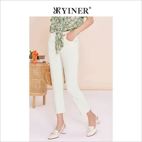 YINER音儿女装夏季女装时尚米白色休闲束脚牛仔裤商品大图