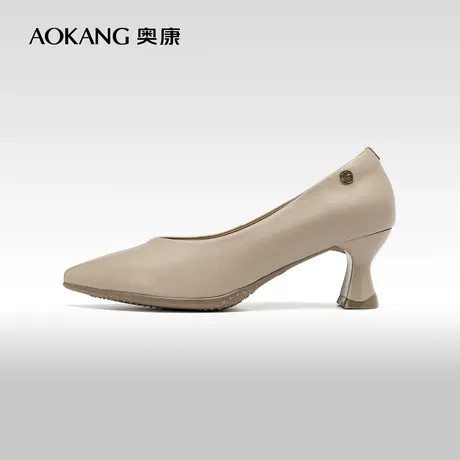 奥康女鞋 2024春季新款真皮舒适简约通勤单鞋尖头浅口女士高跟鞋图片