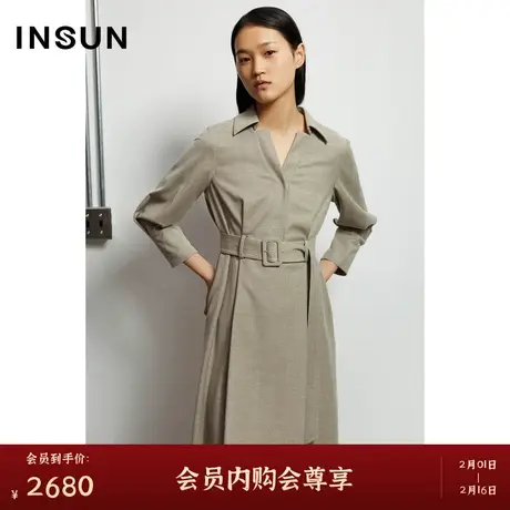 INSUN恩裳秋季polo领腰带收腰连衣裙图片