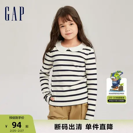 【断码优惠】Gap女童春秋修身娃娃领长袖T恤儿童装条纹上衣740056商品大图