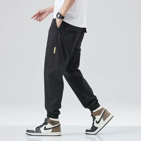 hansca弹力黑色休闲裤男2023年夏季薄款潮牌美式宽松束脚工装裤子商品大图