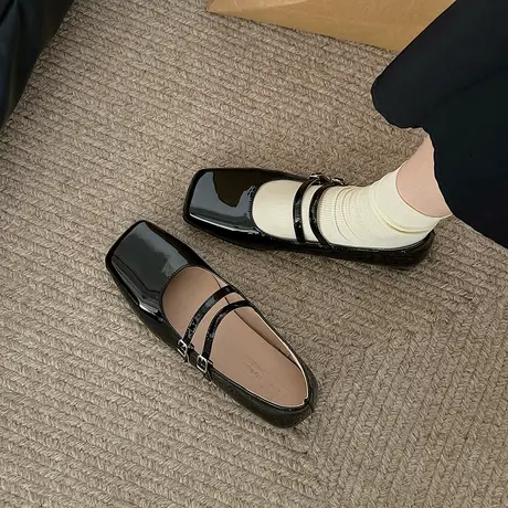 复古方头小皮鞋女2024春夏季新款法式气质单鞋配裙子平底玛丽珍鞋商品大图