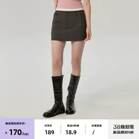 3/4 20点新品9折omont 复古撞色西装短裙2024春新高腰显瘦半身裙图片