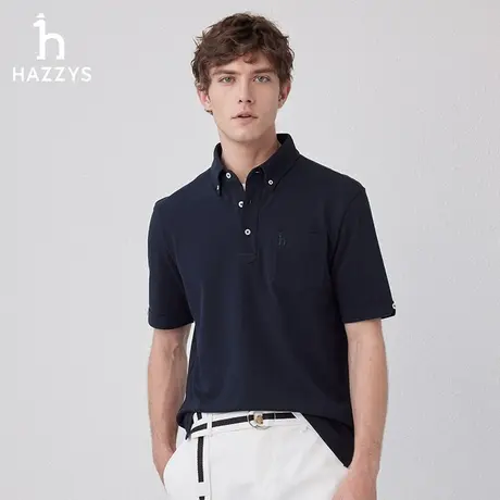 Hazzys哈吉斯夏季新款短袖T恤衫潮休闲纯色polo衫棉简约男士上衣商品大图