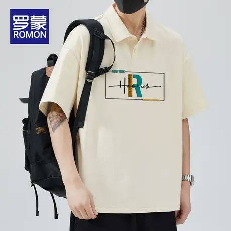 罗蒙夏季薄款美式潮牌字母印花T恤男装青少年休闲翻领纯棉Polo衫商品大图