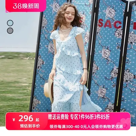 妖精的口袋女2023夏新款波点裙休闲v领显瘦图片