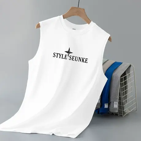 重磅背心男士纯棉宽松运动跨栏坎肩健身夏季外穿篮球白色无袖t恤商品大图