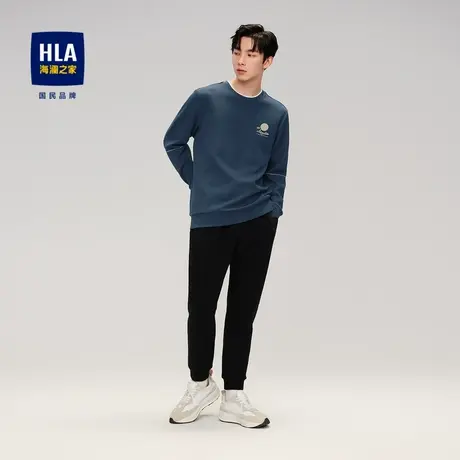 HLA/海澜之家2023双层领长袖T恤罗纹圆领纯色亲肤打底上衣男商品大图