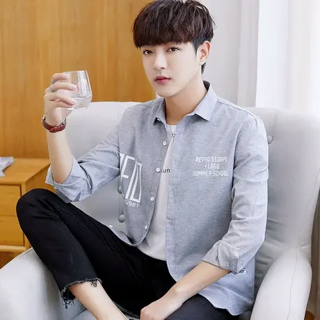 2023新款衬衫男土长袖韩版初中高中学生帅气外穿衬衣男士潮牌外套商品大图