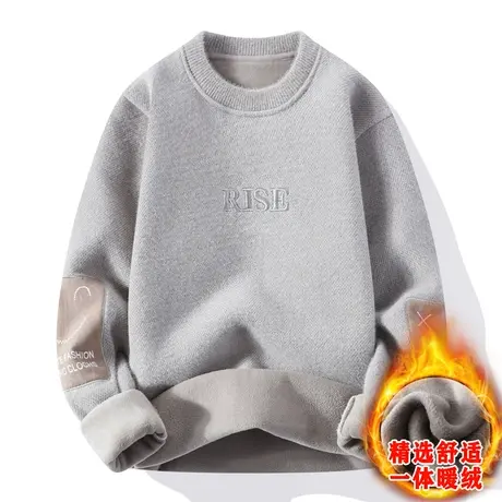 一体绒毛衣男秋冬季水貂绒加绒加厚款保暖线衣潮流宽松潮牌针织衫商品大图