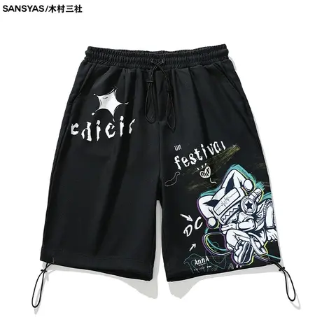 木村三社xDevilClown欧美风潮牌小丑印花抽绳短裤男潮夏季五分裤图片