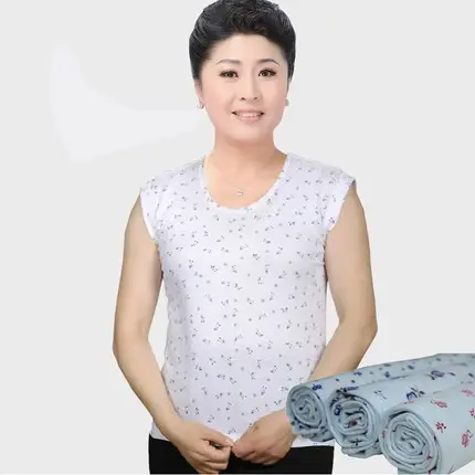 老太太纯棉夏季宽肩 中老年无袖汗衫 老人女士全棉加肥加大背心商品大图