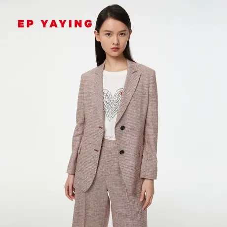 EP雅莹女装 亚麻通勤收腰格纹戗驳领西装外套 商场同款1130A商品大图