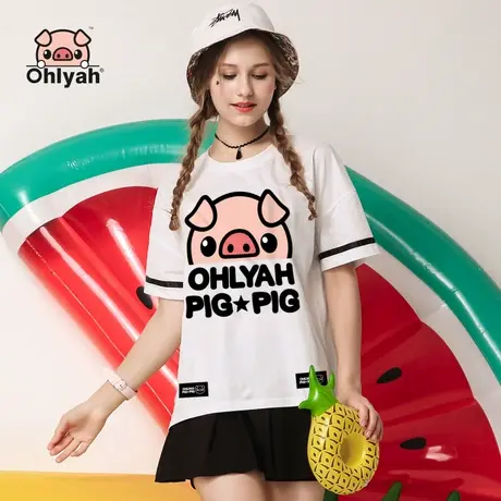 Ohlyah品牌欧货大板t恤女装短袖宽松潮印花半袖上衣白色圆领学生图片