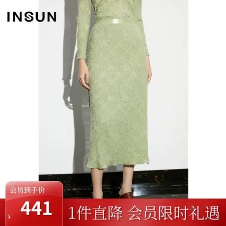 恩裳COVER2023夏款新款不规则压褶肌理感艺术拉毛H型松紧腰半身裙图片