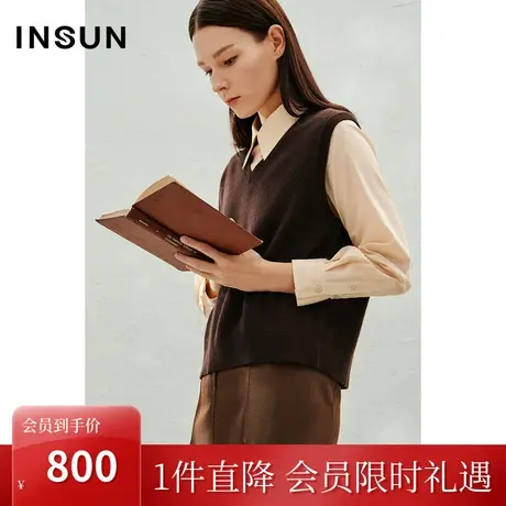 恩裳2023年春款新款商务时尚经典小V领羊绒羊毛针织马夹商品大图