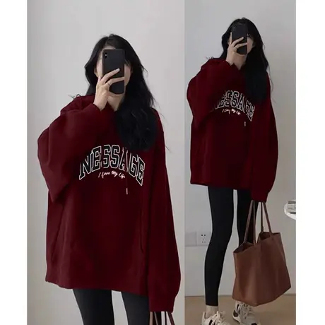 美式复古卫衣女连帽慵懒风2023年新款爆款女士外套韩系上衣ins潮商品大图