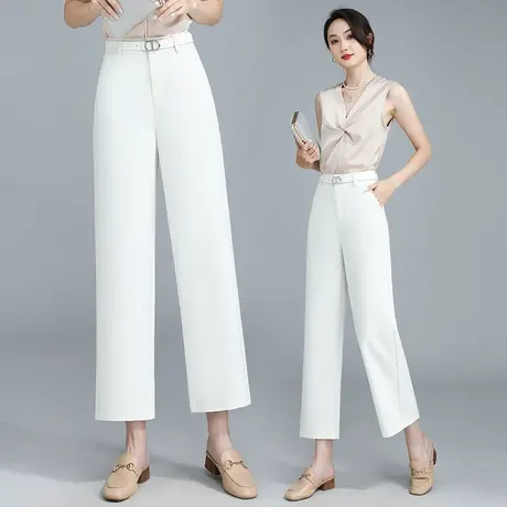 时尚阔腿西装裤女2023年夏季高腰胖MM八分休闲裤小个子垂感法棍裤图片