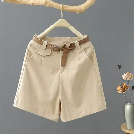 2023年夏季新款短裤女腰带热裤休闲直筒裤宽松纯色百搭高腰女裤商品大图