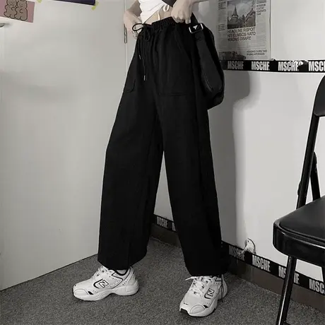运动裤子女2020宽松阔腿高腰直筒显瘦百搭休闲哈伦束脚长裤潮ins商品大图