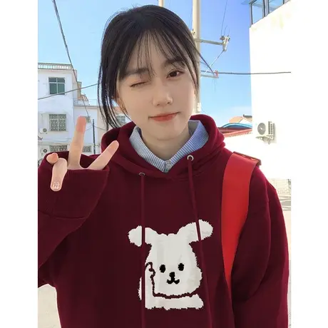 本命年兔子卫衣女秋冬季oversize小众设计感港味chic潮牌连帽外套商品大图