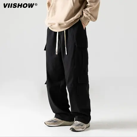 VIISHOW潮牌美式山系复古抽绳2023春秋宽松直筒多口袋休闲工装裤商品大图