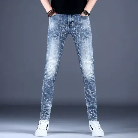 欧洲站轻奢烫钻牛仔裤男款修身小脚裤子秋款2023新款高端潮牌时尚图片