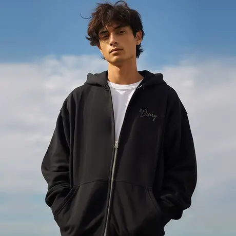 2023新款春秋季宽松加肥加大码连帽加绒拉链开衫胖子卫衣男潮外套图片