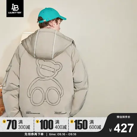 Lilbetter小熊羽绒服男冬季宽松防寒服连帽短款外套加厚情侣夹克图片