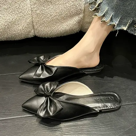 蝴蝶结包头拖鞋女夏外穿2023年新款尖头浅口半拖配裙子懒人穆勒鞋商品大图