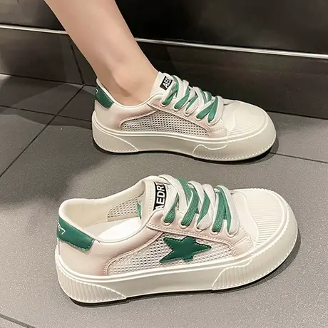 网红帆布鞋女夏2023新款网面百搭透气平底小白鞋女板鞋运动休闲鞋商品大图