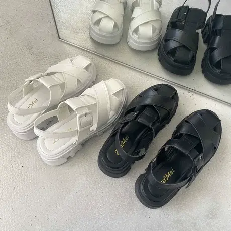 凉鞋女仙女风ins潮2023新款夏季时尚百搭网红学生女士粗跟罗马鞋商品大图