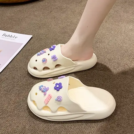 可爱洞洞鞋女ins潮夏季外穿少女心室内居家踩屎感厚底包头凉拖鞋商品大图
