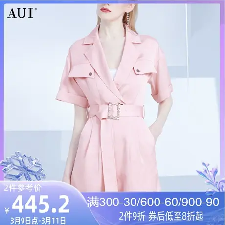 AUI粉色工装风西装连体裤女2023夏季新款时尚休闲气质短款连体衣图片