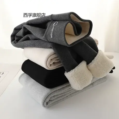 纯棉高腰加厚羊羔绒打底裤女秋冬加绒保暖棉裤东北毛绒裤九分打底商品大图