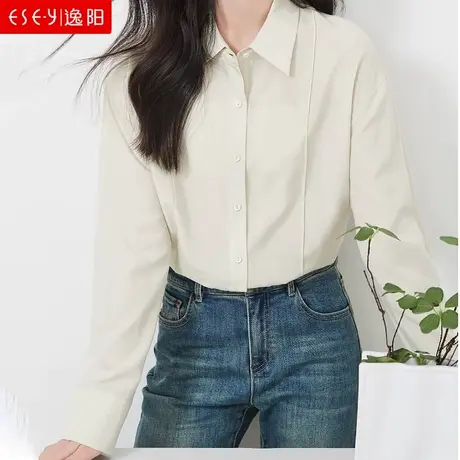 逸阳法式衬衫女2024春新款宽松休闲长袖衬衣外搭上衣3543图片