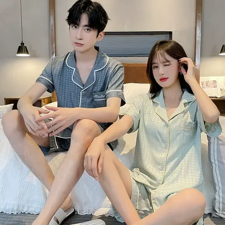 睡衣女夏天男款冰丝2023年新情侣装一男一女夏季家居服套装可外穿商品大图