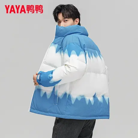 鸭鸭短款羽绒服男款2022年冬季新款品牌立领撞色时尚面包服外套DC图片