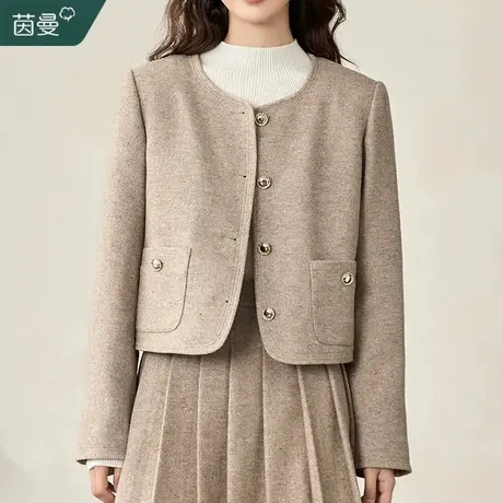 茵曼法式小香风外套女2023冬季新款加厚高级感羊毛花粗呢短款上衣图片