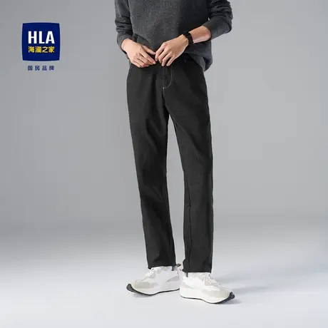 HLA/海澜之家猫须工艺牛仔裤秋冬季新品松紧腰五袋款中腰长裤子男图片