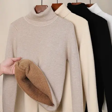 加绒加厚高领毛衣女2023冬季套头保暖针织衫一体水貂毛内搭打底衫商品大图