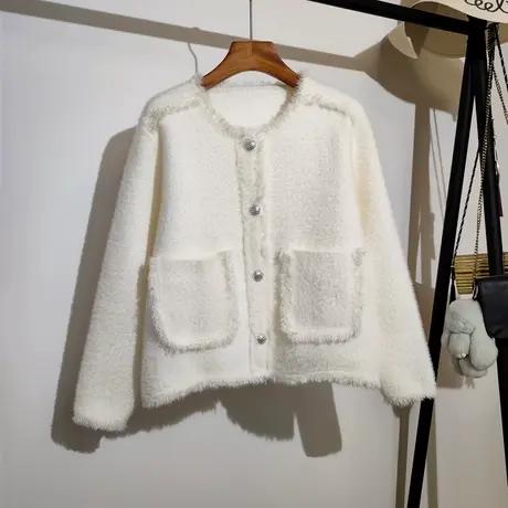 小香风毛衣外套女秋冬新款韩版宽松圆领显瘦时尚流苏针织开衫上衣商品大图