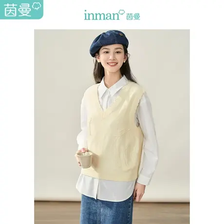 【商场同款】茵曼外穿背心毛衣2023秋季女装新款V领无袖提花上衣图片